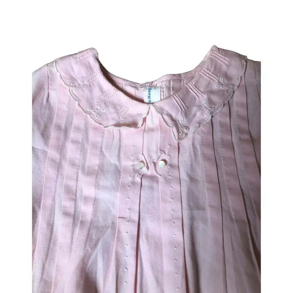Vintage handmade Embroidered Dresses pink & white 12-18 months
